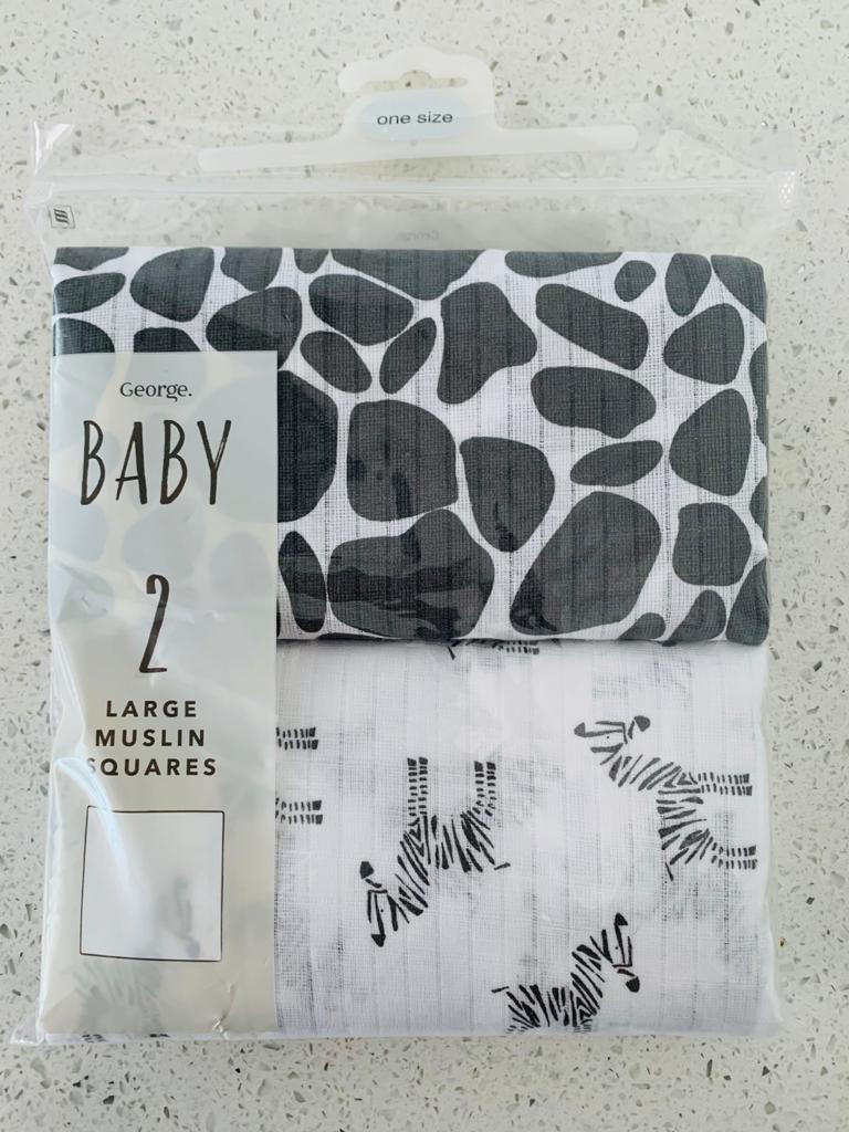 Pack of 2 large muslin square black and white