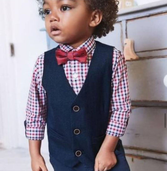 Navy Waistcoat Shirt & bow tie set