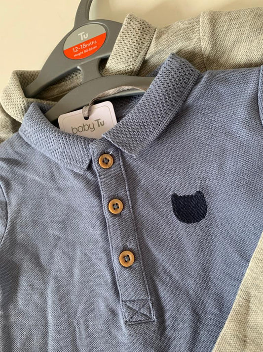 blue and grey full sleeves polo bodysuits