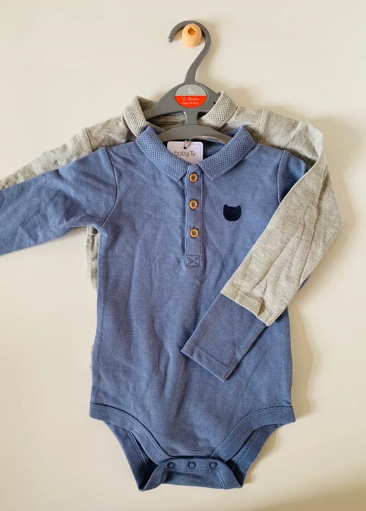 blue and grey full sleeves polo bodysuits