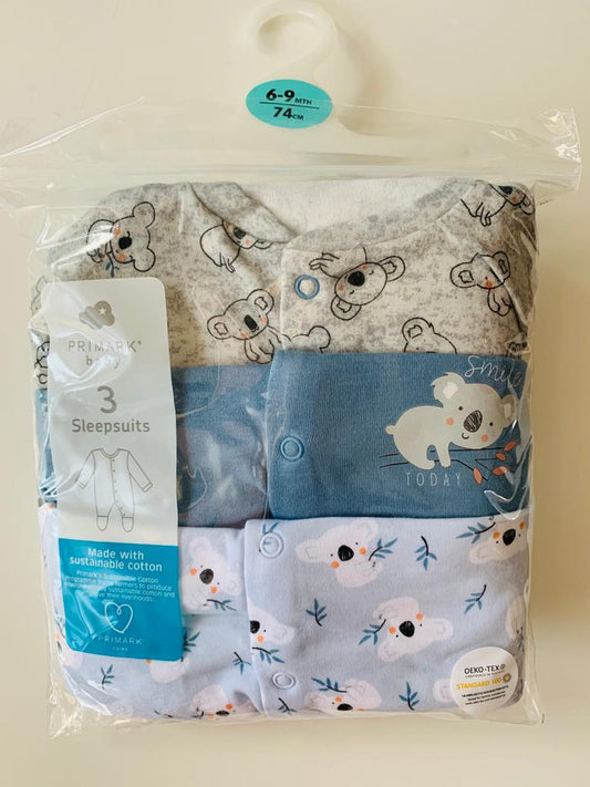 Pack of 3 Koala Bear Themed Sleepsuits (In-stock)