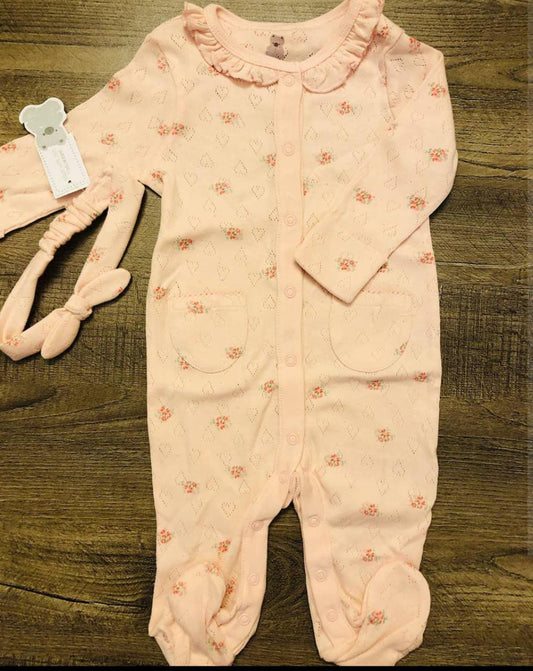 Knitted Hearts Sleepsuit with Headband