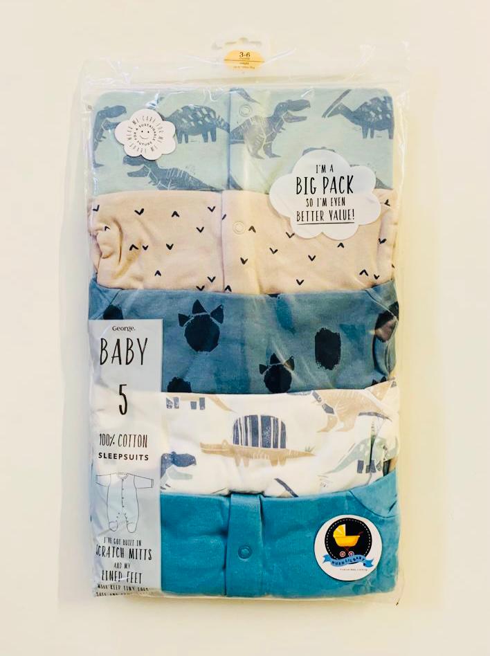 George Dino themed pack of 3+2 Sleepsuits