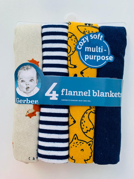 Gerber  Pack of 4 Flannel  Blankets (Warm swaddle sheet)