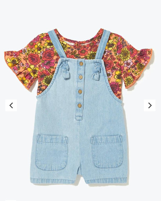 Matalan Floral Denim Dungarees