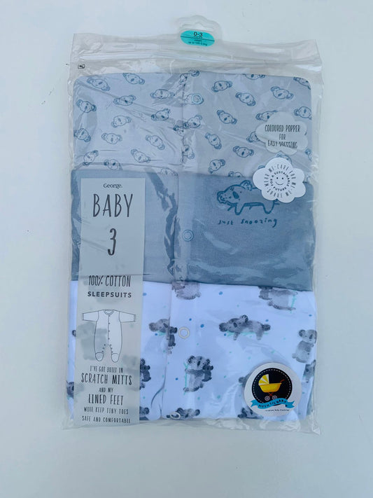 George Pack of 3 " Koala Bear" Sleepsuits