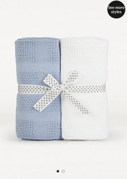 George Knitted Blanket ( White or Blue)