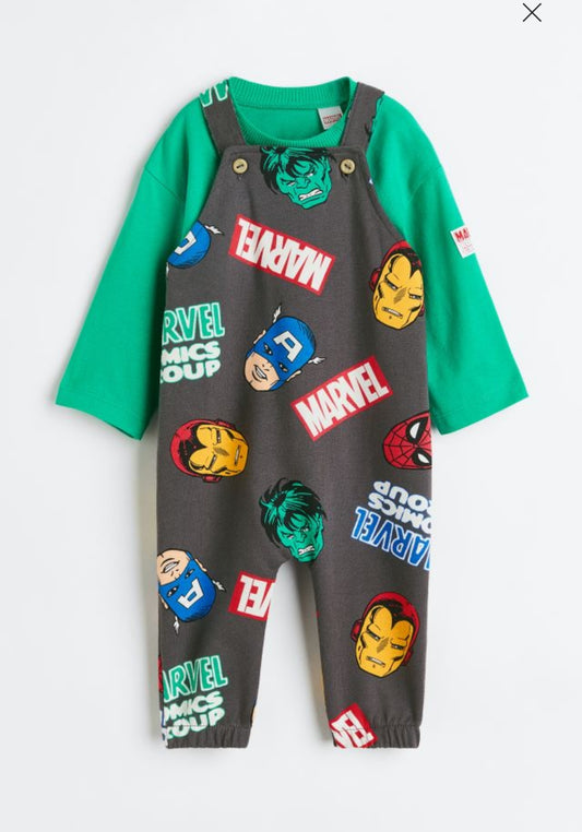 H&M 2 pc Marvel Dungarees with Shirt