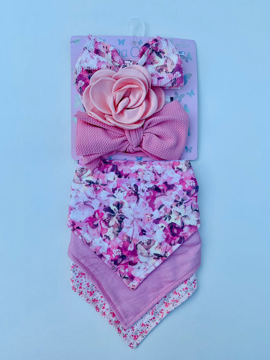 6 Pc Floral Bibs & Headbands Set