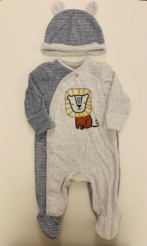 Lion Themed Fleeced Set of Sleepsuit & Cap