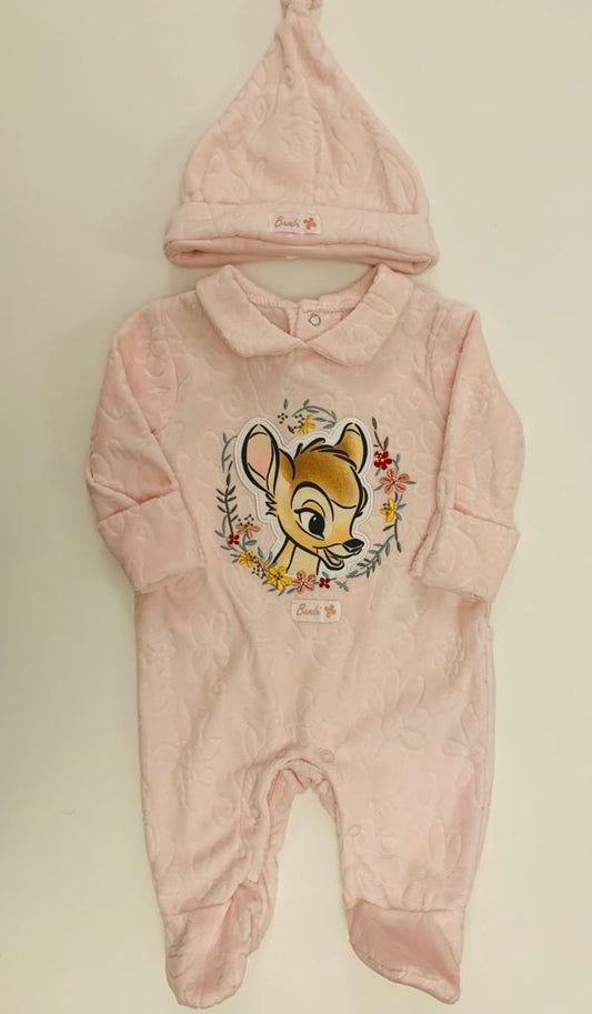 Bambi Fleeced Sleepsuit & Cap Set